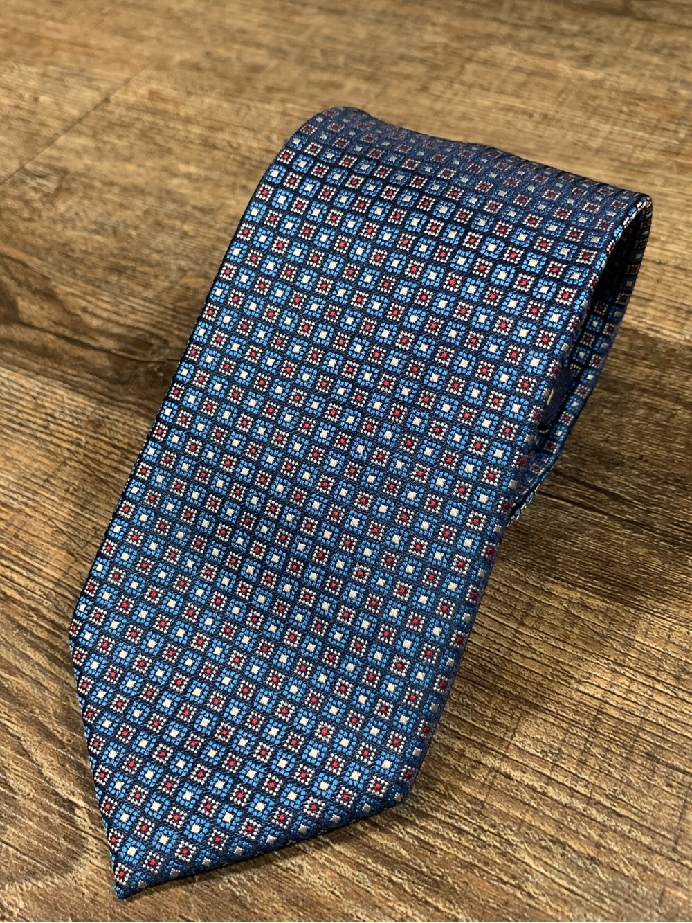 US Polo Assn Classic Neck Tie Blue Geometric Squares 58” x 3”